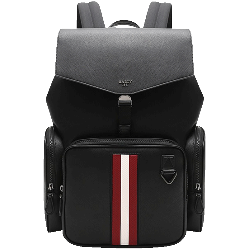 巴利（BALLY）奢侈品男士雙肩包經(jīng)典紅白條紋黑色6238751【品牌授權(quán) 官方直供】