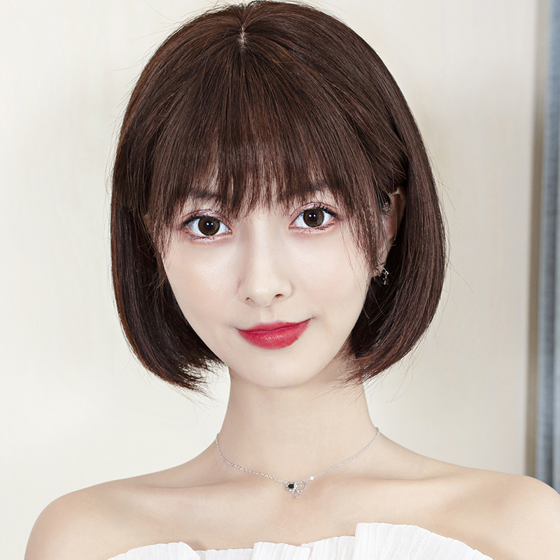 蔓茵真发女短发齐刘海bobo头自然蓬松修脸逼真长发网.