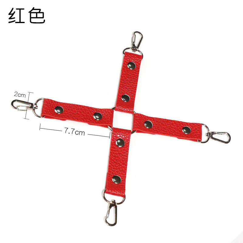 毛绒手铐手链脚铐脖套套装另类玩具成人情趣性用品 皮革十字扣红色