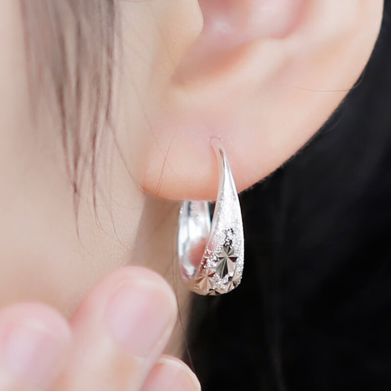 宽面耳圈磨砂民族风耳扣真银老人耳环妈妈 小款内径16mm(约2克)一对