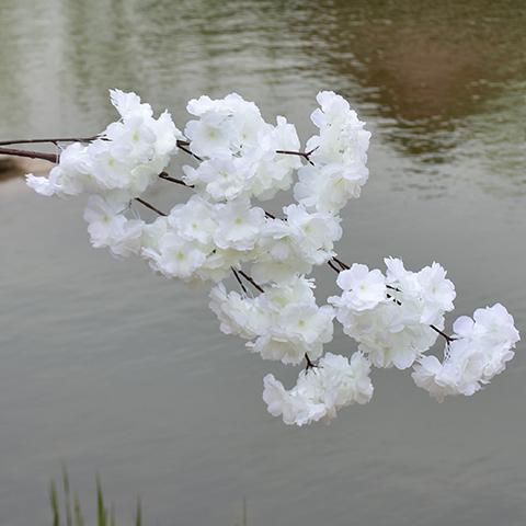 枝婚庆樱花树梨花桃花枝塑料花装饰花绢花客厅落地假花 3叉白色超密
