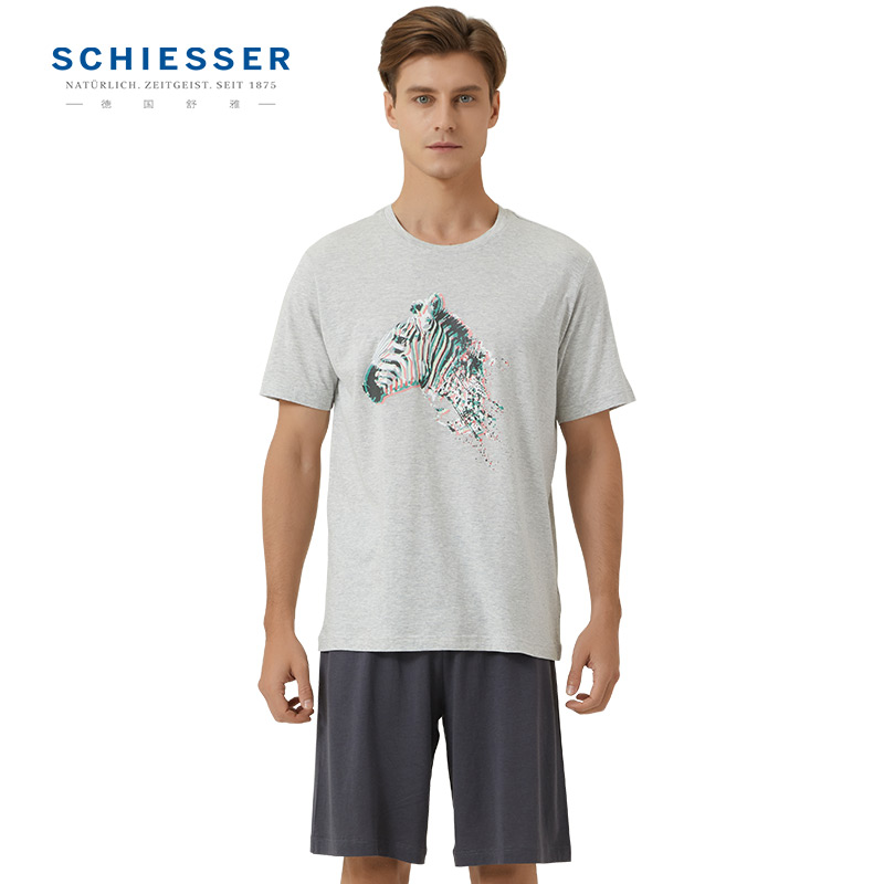 SCHIESSER/舒雅男士棉莫代尔印花家居服套装E9/16550H 7502浅花灰 XL