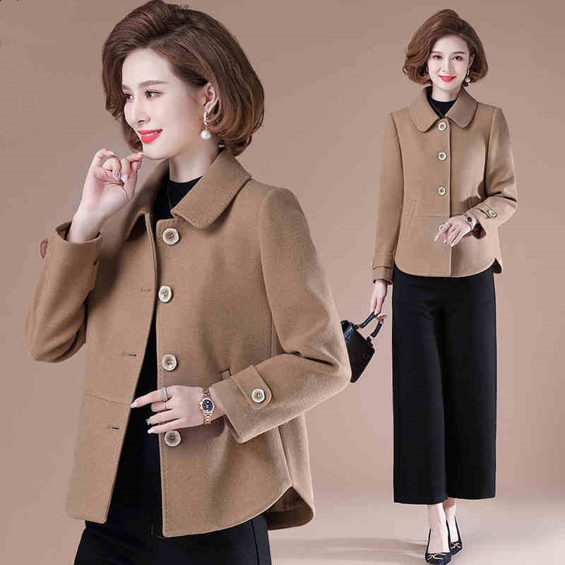 谷缇娜中年妈妈秋装短外套女气质毛呢外套新款中老年女春秋洋气呢子