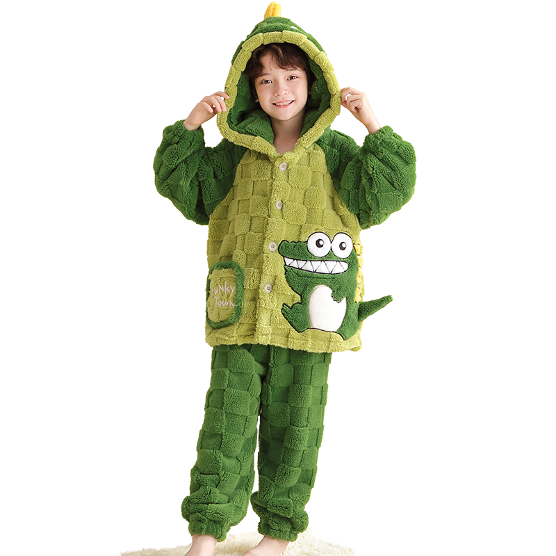 浪莎【法兰绒】儿童睡衣男童睡衣秋冬加厚保暖中大童学生家居服套装