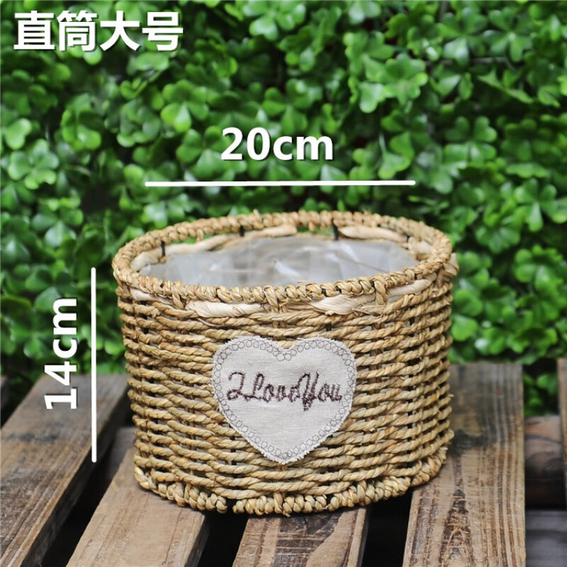 初構(gòu)想草編花盆 藤編柳編花籃 田園手工編織花籃 綠蘿插花多肉創(chuàng)意花籃 直筒大 大