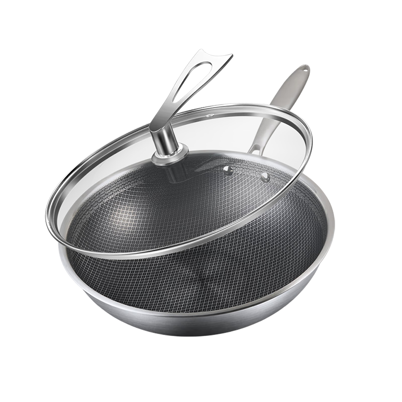 爱乐仕 德国炒锅不粘锅少油烟316不锈钢34cm燃气灶电磁炉通用锅具套装