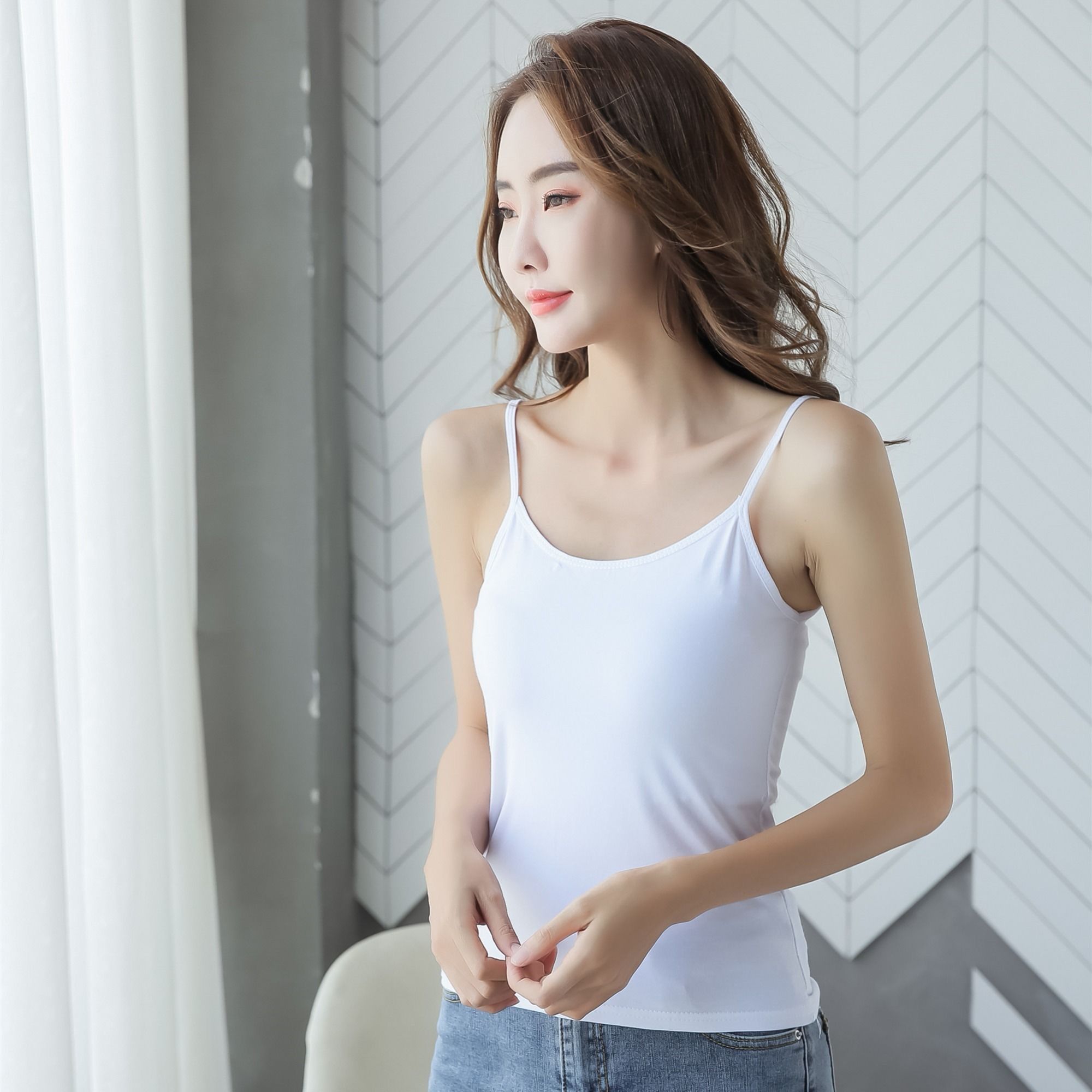 内衣新款【高弹力不起球】纯色吊带打底背心棉质内衣女学生内搭外穿