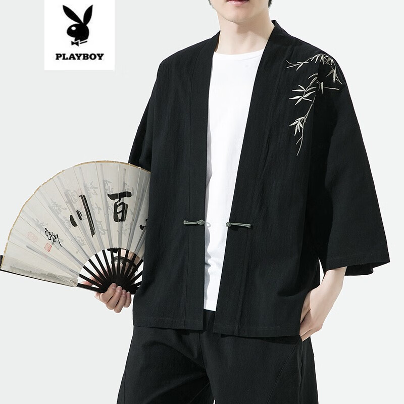 花花公子中国风刺绣改良汉服新中式居士开衫外套夏季复古风道袍亚麻茶禅服 35黑色刺绣工艺可以换货不退货 XL 130至145斤可穿属于什么档次？
