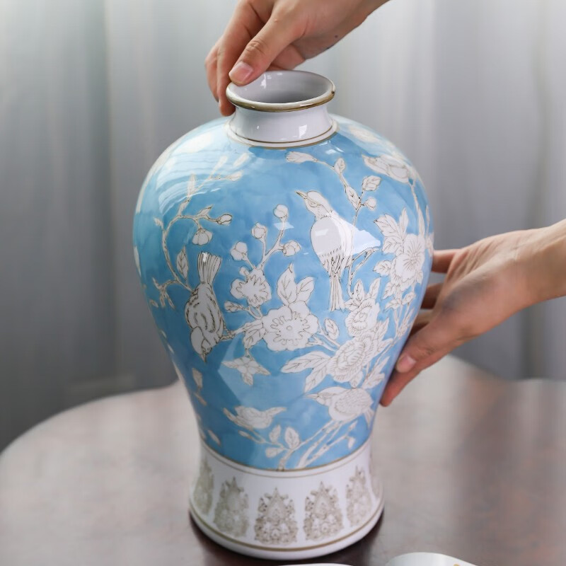 橡樹莊園新中式花鳥青花瓷花瓶陶瓷彩繪插花客廳復(fù)古樣板房玄關(guān)餐桌擺件 浮生若夢(mèng)梅瓶（藍(lán)） 185147