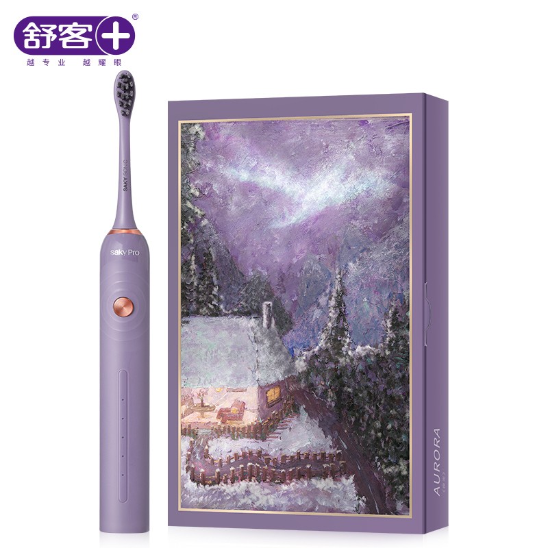舒客（Saky）电动牙刷 成人声波充电式震动牙刷软毛防水V3(夜光紫）