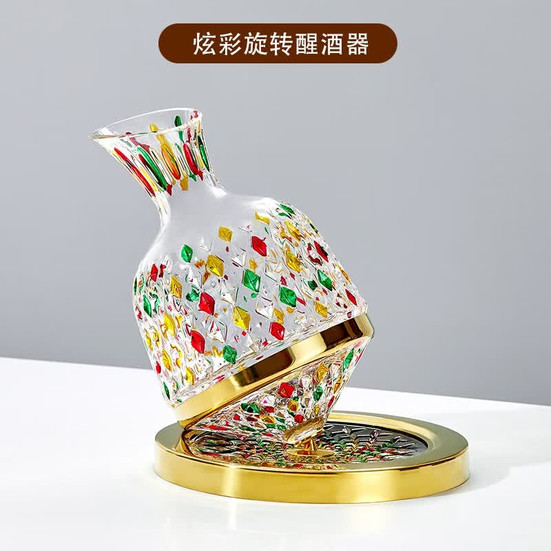 青苹果（QINGPINGGUO） 奢华不倒翁旋转红酒醒酒器水晶玻璃陀螺套装家用快速网红分酒 【手绘炫彩款】旋转醒酒器高性价比高么？