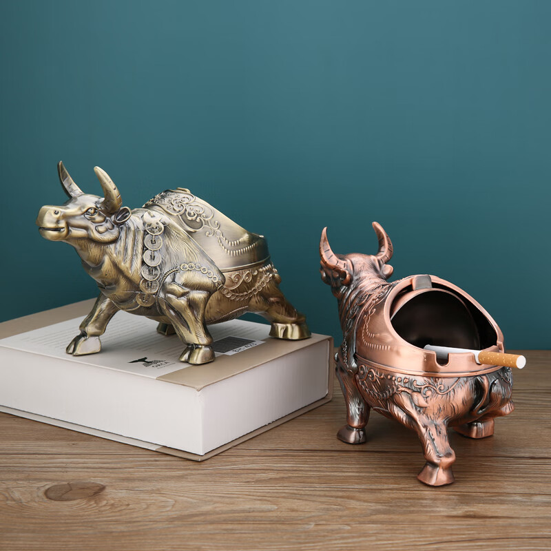 思伶菲烟灰缸家用客厅轻奢防飞灰创意个性潮流办公室牛气冲天带盖烟缸