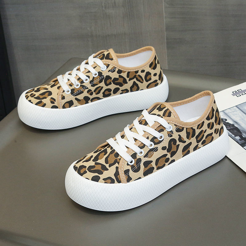 贝吉棋新款ins帆布鞋女春夏韩版学生百搭休闲运动豹纹厚底板鞋 豹纹