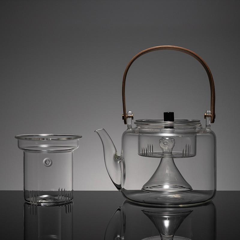 容山堂电器陶瓷玻璃烧水壶茶壶泡茶蒸汽煮茶器养生壶茶炉自动上水茶具 蒸煮两用玻璃壶-竹把黑玉平光