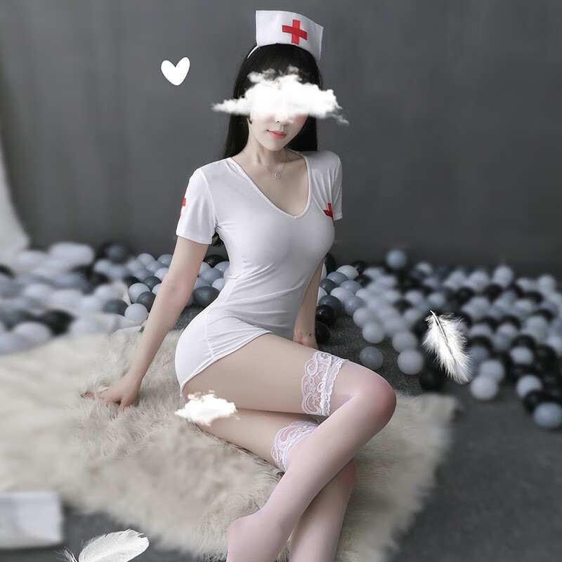 女角色扮演性感短裙女护士制服诱惑套装免脱激情镂空 白色 均码【80-120斤】