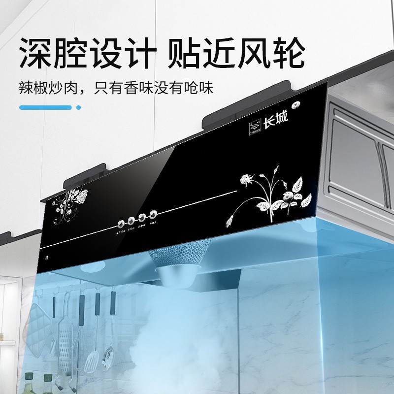 【送上门安装】长城（changcheng）抽油烟机家用中式吸油烟机大吸力老式顶吸式出租屋排烟机小尺寸 【烟灶套装】烟机+天然气灶具【上门安装】