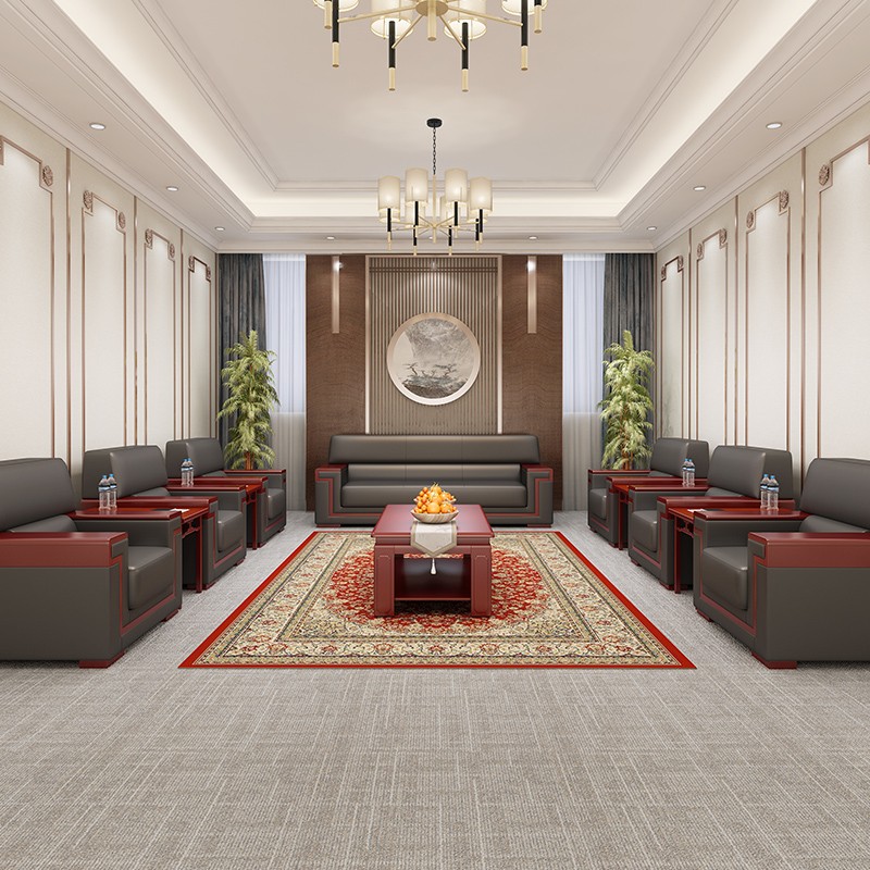 组合现代简约会议室沙发商务会客厅洽谈沙发接待双人沙发茶几组合套装