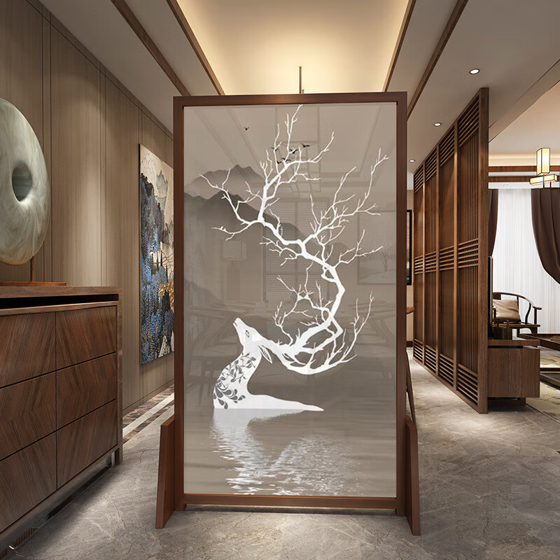 新款中式屏风隔断 简约现代客厅座屏 室内玄关半透明隔断屏风 樟子松