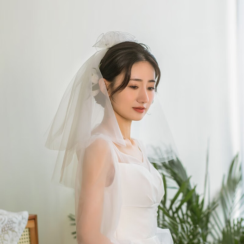 可颖a纪约定新款韩式超仙花朵领证头纱头饰新娘结婚婚纱简约发饰拍照