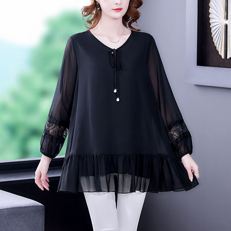 京蝌蝌加肥加大女装宽松大码220斤遮肚子雪纺衫女中长款胖人显瘦衣服