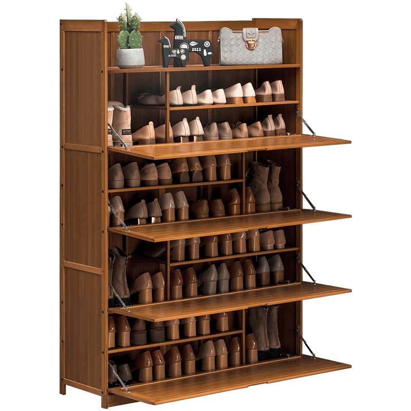 淘之良品带门大鞋柜简易多功能客厅玄关柜子多层木质北欧小鞋架简约家用楠竹换鞋凳防尘鞋架子多容量鞋凳置物 【翻门设计】经典款-五层50cm长