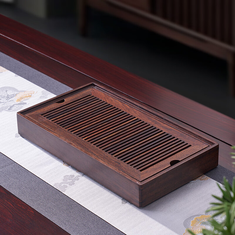 漢唐（hantang）實(shí)木便攜茶盤(pán)多功能旅行茶具套裝小型儲水式茶臺辦公室茶托盤(pán) 黑紫檀思雅茶盤(pán)
