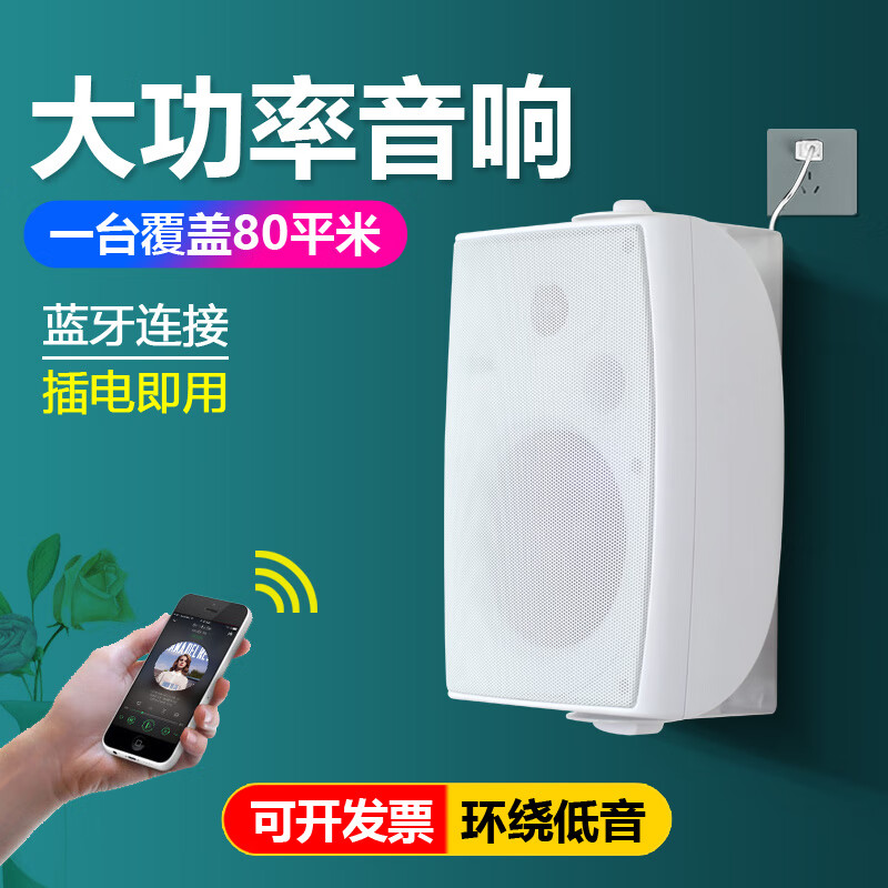 AITES舞蹈教室专用蓝牙壁挂音箱舞蹈室会议室带话筒重低音有源喇叭挂墙音响无线麦克风教学连一体机电脑 黑色主副音响+双话筒