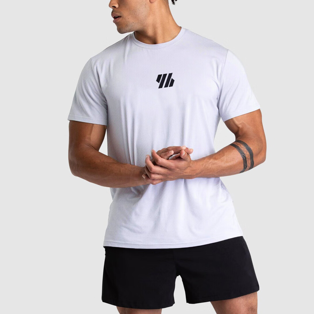 澳美乐活肌肉健身短袖男衣跑步t恤吸汗透气紧身篮球训练运动衣服 白色