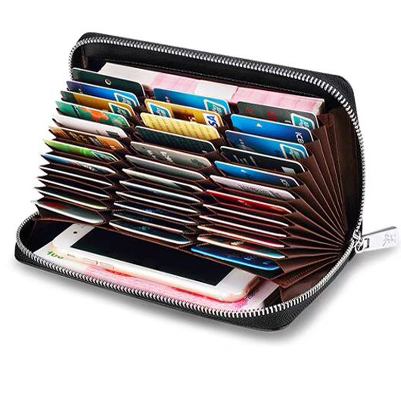 WILLIAMPOLO英皇保罗鳄鱼纹风琴卡包牛皮防盗刷手包35卡多功能手机长款钱包 黑色B款(36卡位) 配专柜礼盒