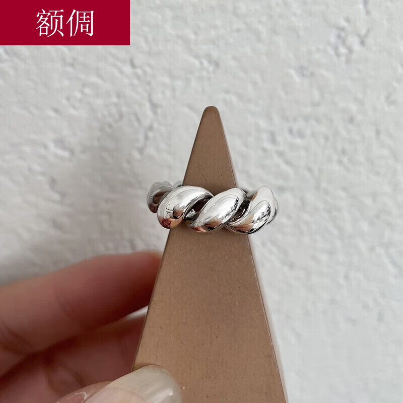 额倜韩国925银牛角包开口戒指女时尚个性小众设计食指女戒 牛角包款戒指