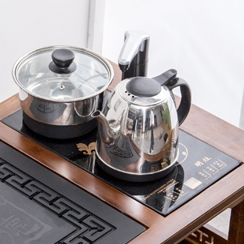 素田新中式煮泡一体茶台实木茶桌椅套装客厅多人喝茶方形桌子禅意 黑色全自动电器