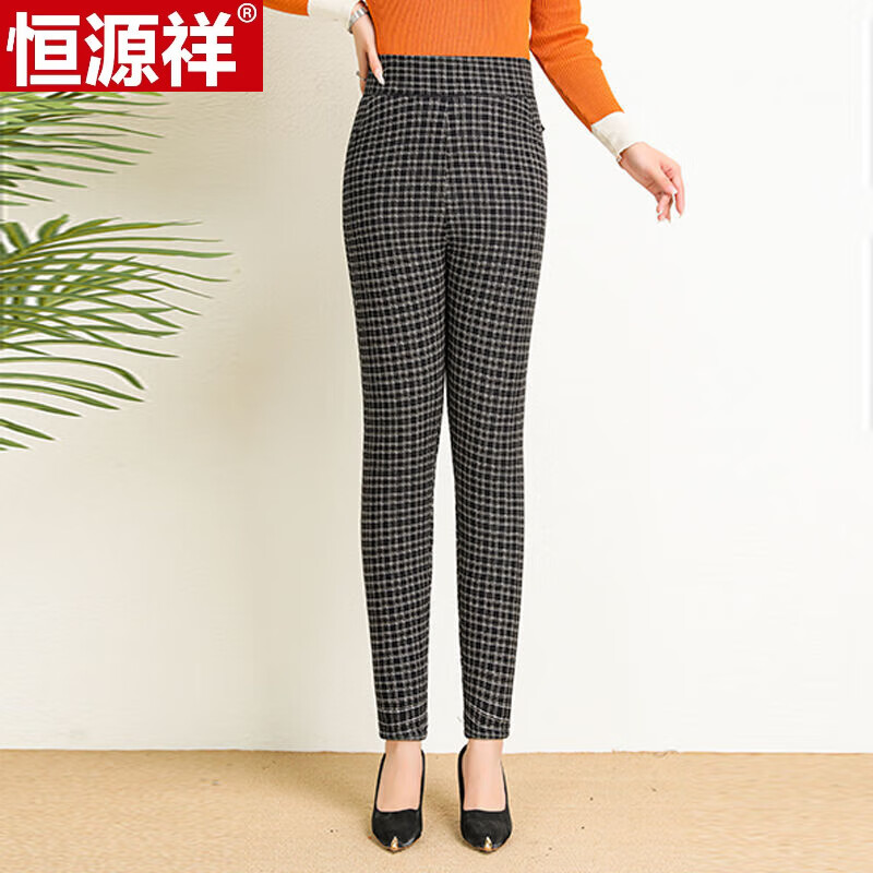 恒源祥中老年女士冬季加绒加厚驼绒棉裤高腰妈妈保暖裤奶奶外穿大码棉裤 小方格 [四护驼绒裤] XL 建议90-105斤怎么看?