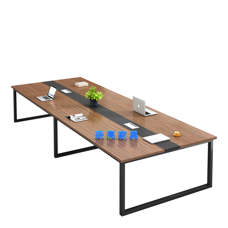 奈高办公家具现代简约会议桌员工长条培训桌板式办公桌洽谈钢架2米含6把椅子