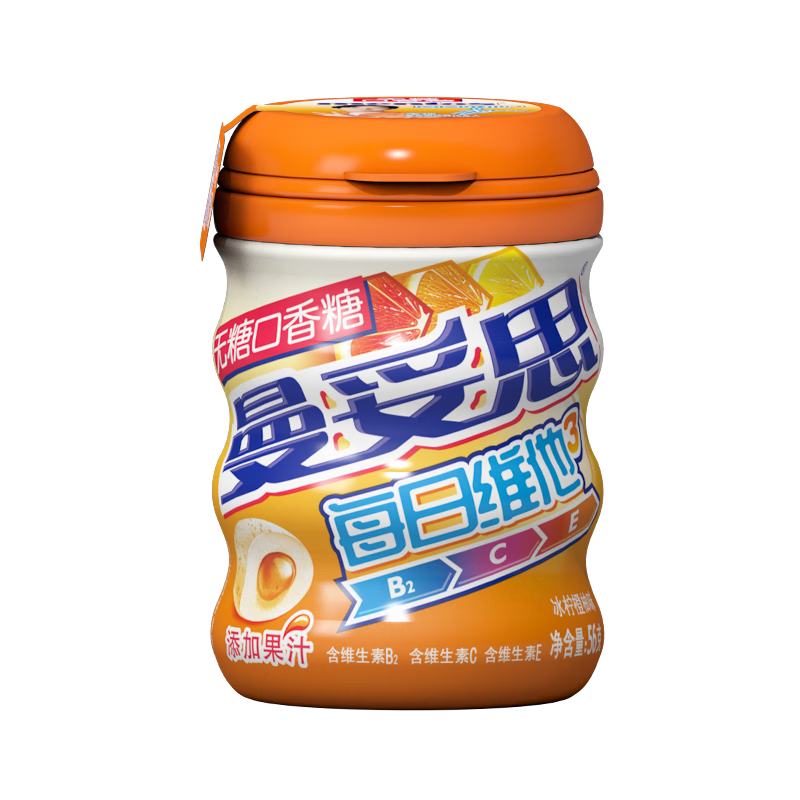 阿尔卑斯(alpenwater)曼妥思清劲脆皮夹心无糖口香糖56g*6罐装薄荷糖