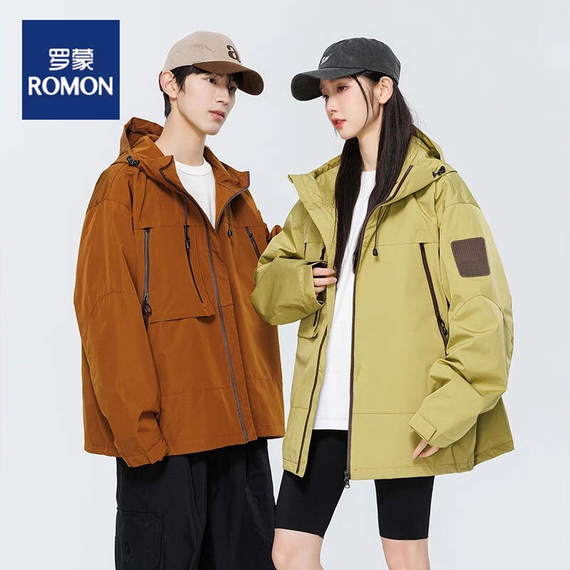 罗蒙（ROMON)户外冲锋衣男女同款防风防水旅行登山服美式工装三防外套 黑色 L