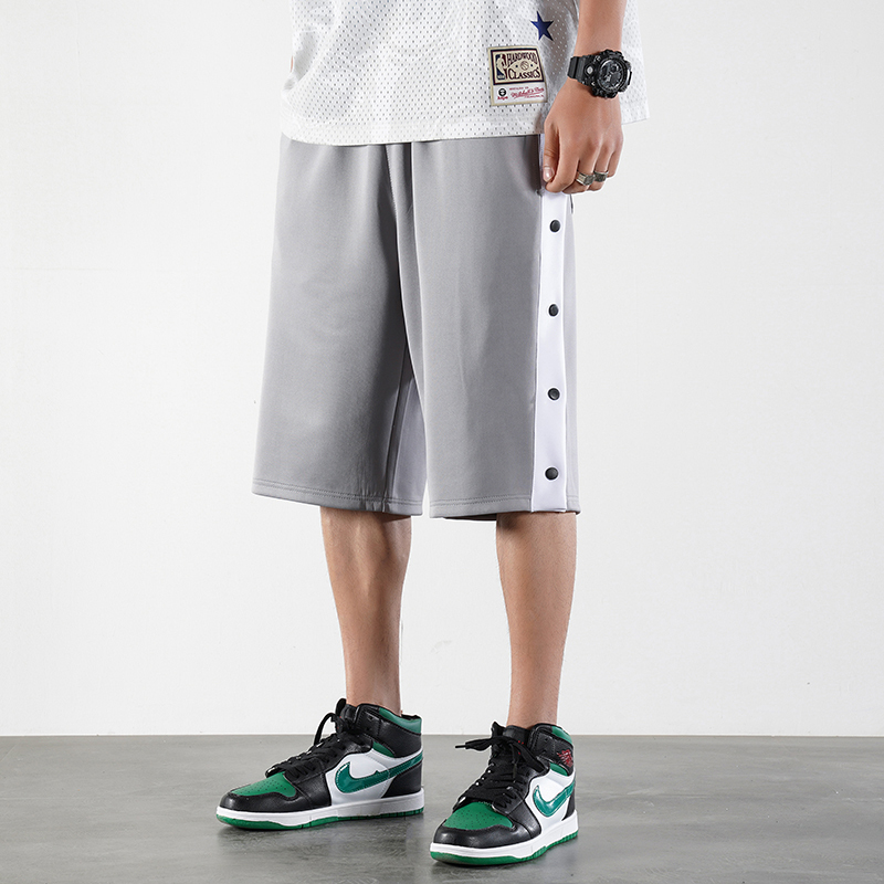 排扣短裤宽松运动裤夏季新款休闲纽扣五分裤潮篮球裤子男 灰色 m
