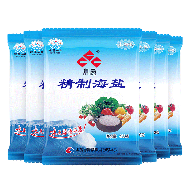 魯晶（LUJING）精制海鹽 未加碘無(wú)抗結(jié)劑400g 家用食鹽無(wú)碘 未加碘400g*25袋