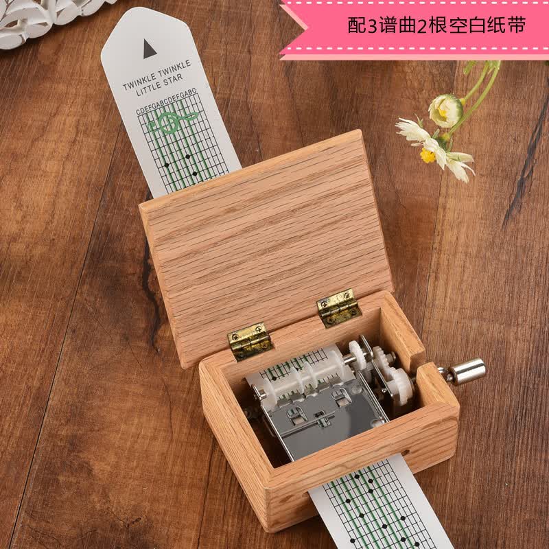 懿选2024新款手摇音乐盒纸带15/30音diy手摇纸带谱曲音乐盒木质八音盒