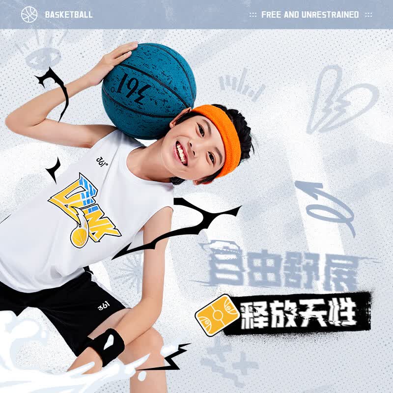 361°童装男童篮球套装2026夏季新款小童速干运动背心短裤透气夏装 本白/经典黑1405 170 cm