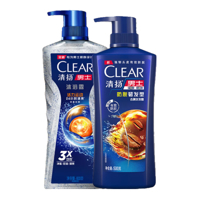 CLEAR 清扬 男士去屑养根咖啡洗发水500g+控油活力运动型沐浴露600g