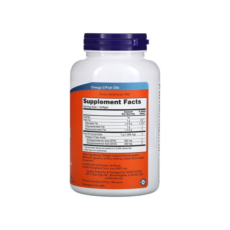 NOW FOODSUltraOmega-3鱼油软凝胶 易于吞咽助眠降脂护心健脑 180粒*1瓶