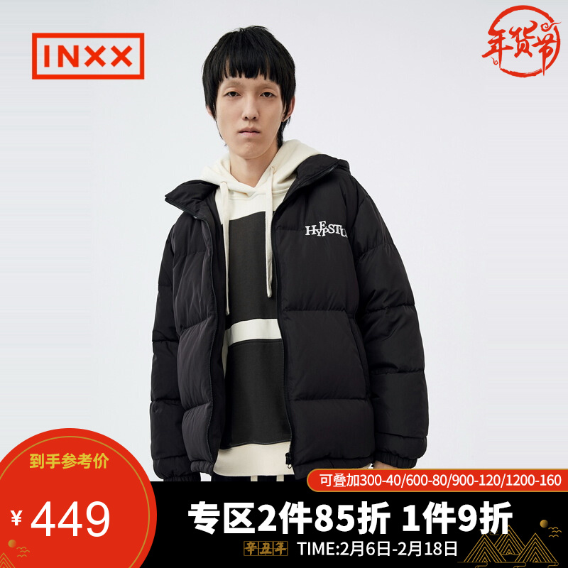 【inxx streetlab】HYPESTUFF 潮牌新品情侣印花连帽羽绒服短款黑色保暖外套 黑色 L