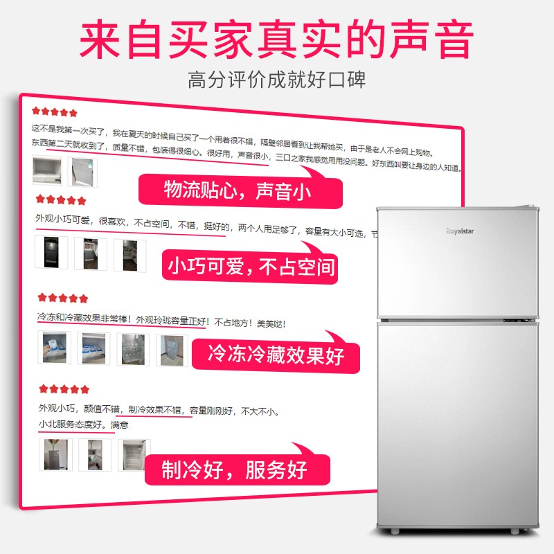 荣事达（Royalstar）【送货上门】迷你冰箱小 小型双门电冰箱家用宿舍冷冻冷藏节能 76L9RSZ【二天一度电】银