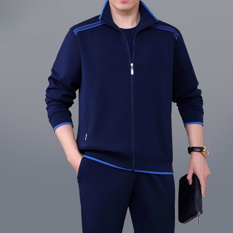 罗蒙(ROMON) 中老年运动套装男士三件套 秋冬季中年爸爸装棉质外套裤子运动服 29008黑色(三件套) XL(建议体重120-140斤)