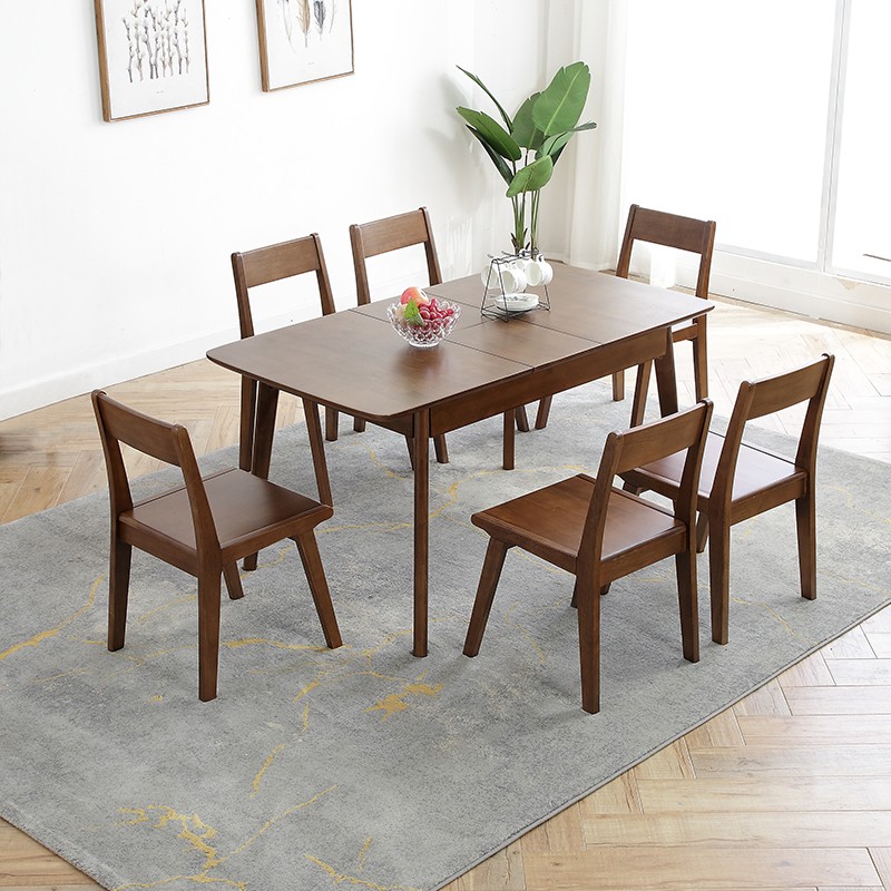 木几北欧实木餐桌椅组合餐厅饭桌拉台长方形简约现代收缩餐桌2321型