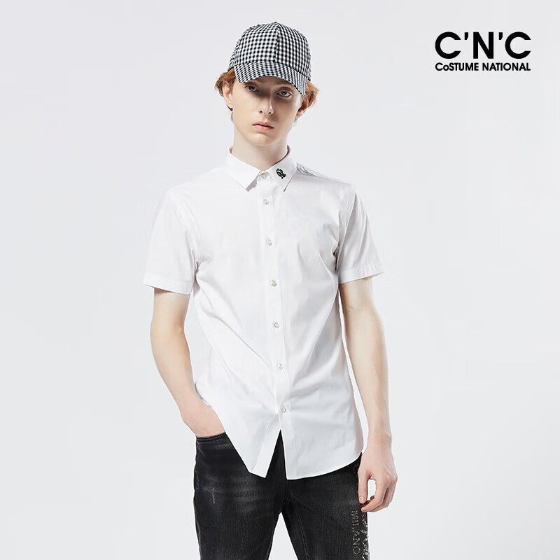 cnc【轻奢衣服】cnc男装23年春夏新款短袖衬衫男士品牌logo衬衣