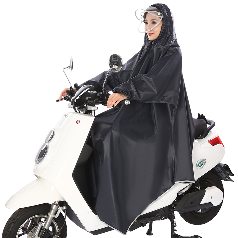 雨航 YUHANG 电动电瓶摩托车雨披单人男女骑行带袖加大加厚反光条双帽檐雨衣 XXXXL 藏青100010695967