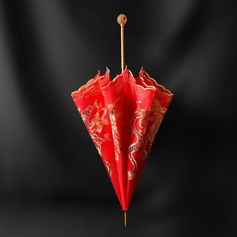 古风蕾丝结婚红伞婚伞新娘伞红色婚庆用大红伞中式婚礼红雨伞出嫁wt.
