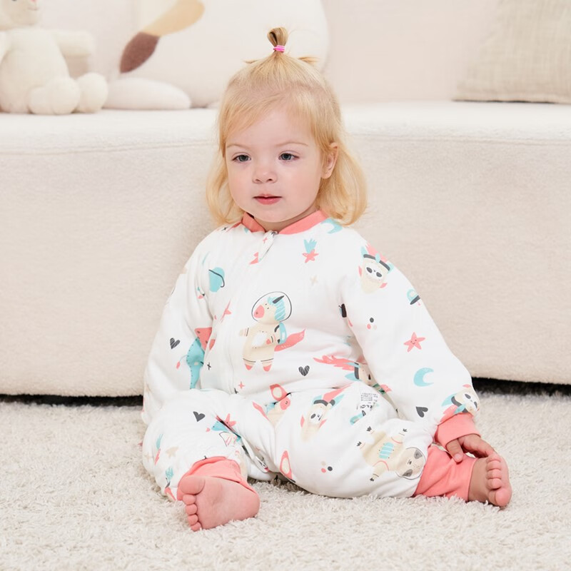 甜蜜礼物棉分腿睡袋婴幼儿童男女宝宝防踢被可拆袖抱被秋冬季新款睡衣 60g棉按扣裆【春秋16-22度】太空 90码(身高80-90CM)12-24个月