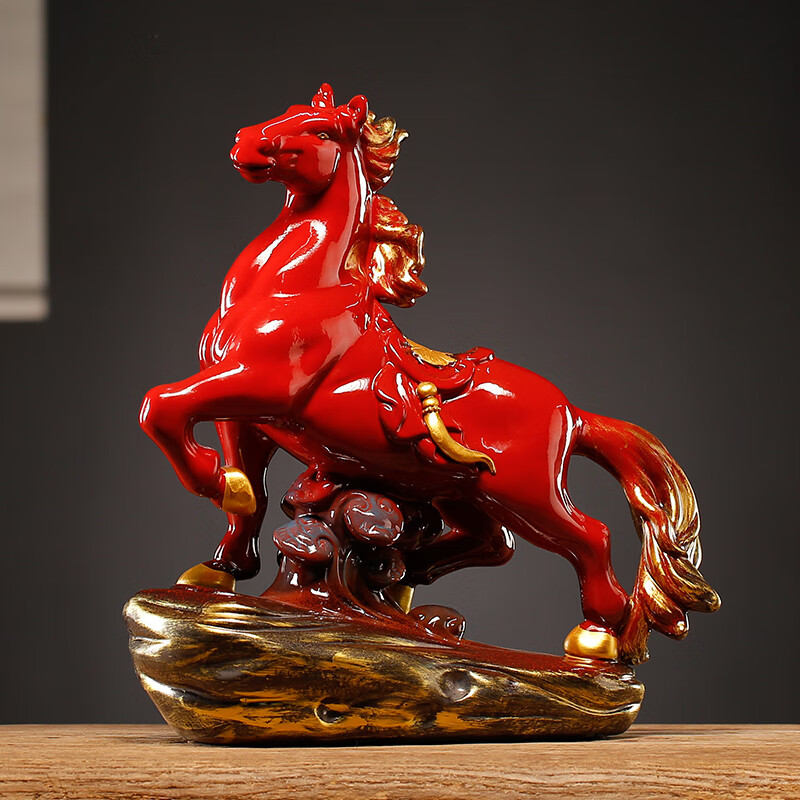 【送礼有面子】工艺摆件高档次 马到成功摆件陶瓷红色马工艺品创意